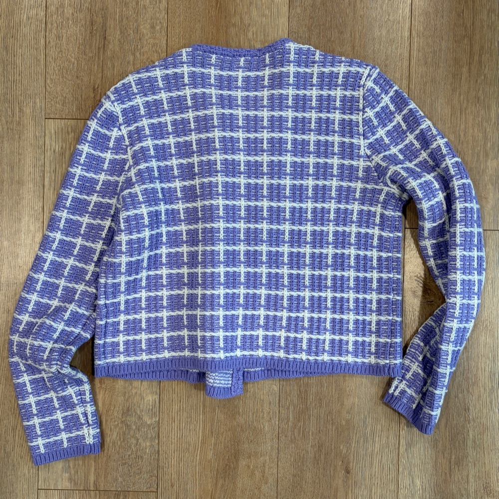 Ann Taylor Lavender Tweed Knit Cardigan Women’s Medium Cropped Button Jacket - Picture 7 of 10